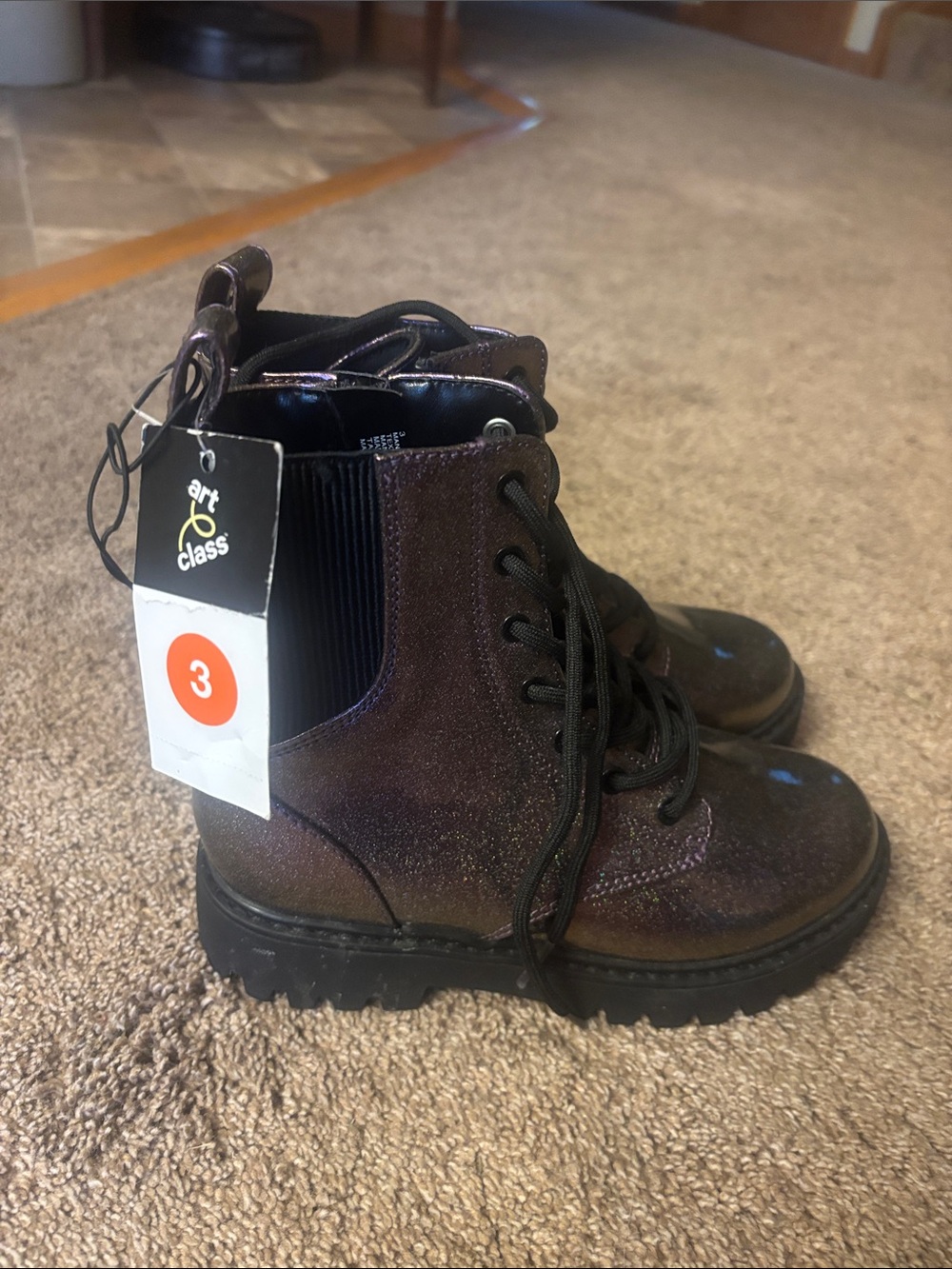 art class Iridescent Glitter Lace-Up Combat Boots - Purple